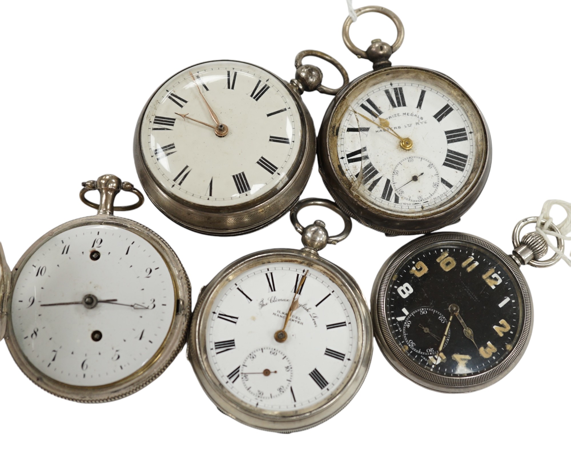 Five assorted pocket watches including two silver, one by John Whichcord of Maidstone. Condition - poor